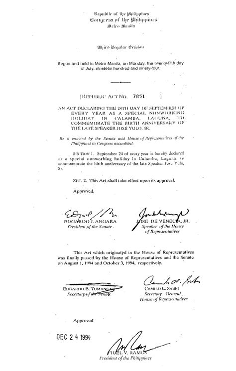 Republic Act No. 7851 .
